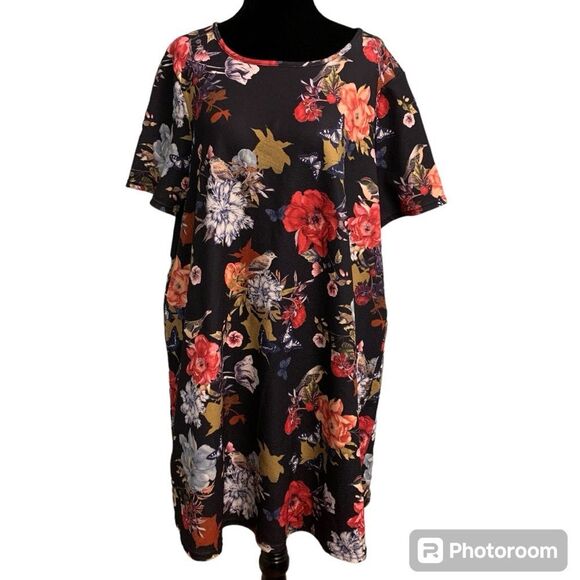 Anthology Black Floral Dress Short Sleeve size 12 - Picture 1 of 7